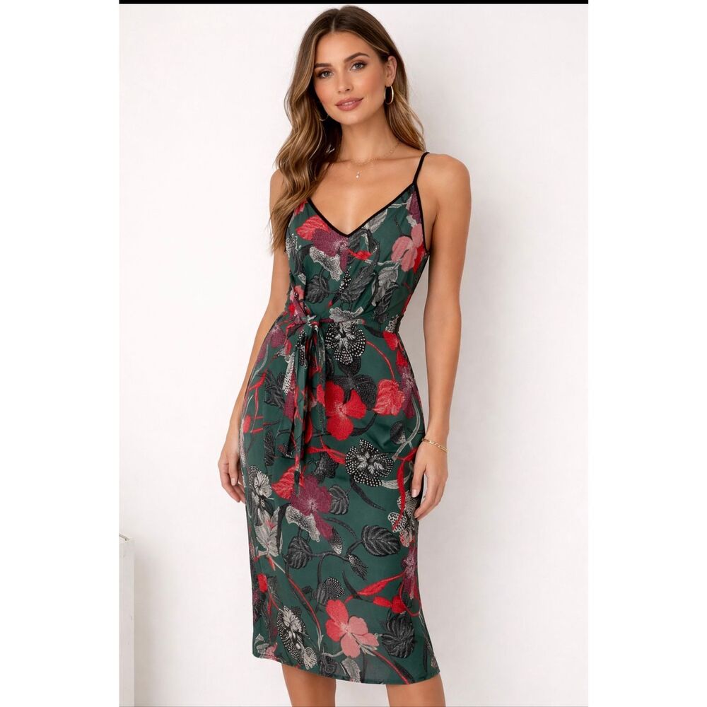 Adelyn Rae Tropical Print Wrap Dress Size Large